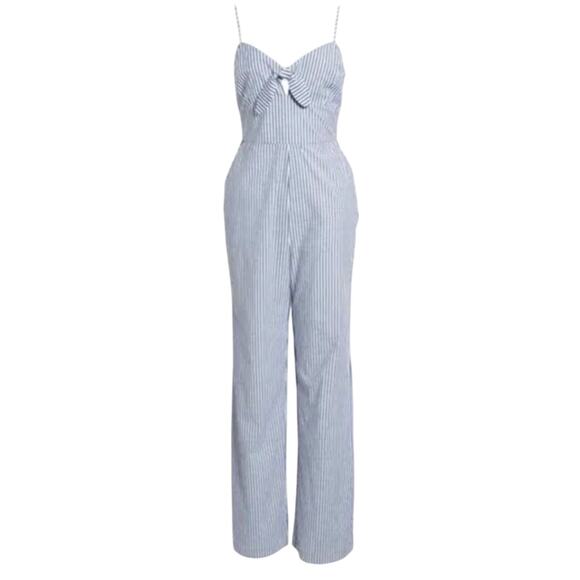 WAYF Massa Front Tie-Knot Pockets Blue White Pin Striped Jumpsuit Romper XS - Picture 1 of 12
